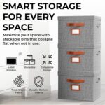 3 Pack Large Fabric Storage Bins with Lid - Decorative Box with Lid, Label Holder, Faux Handles - Large Decorative Storage Boxes with Lids for Organizing Clothes, Blankets - Steel Gray - Image 2