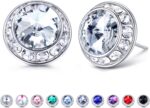 MILACOLATO Rhinestone Dance Competition Earrings Hypoallergenic Sterling Silver Post Stud Earrings 15mm Halo Crystal Stud Earrings for Dance Competitions Stage Opera Performance Wedding Bridal Earrings for Women