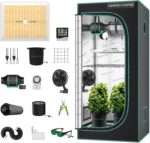 MARS HYDRO 3x3 Grow Tent Kit Complete System,150W TS1000 LED Dimmable Grow Light, 32"x32"x63" 1680D High Reflective Mylar Grow System with 4inch Adjustable Speed Ventilation System,10 Speed Clip Fan