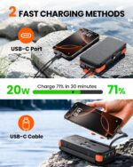SOARAISE Solar Charger 25000mAh Wireless Portable Charger, 20W Fast Charging Power Bank with Built-in 3 Cables, PD QC 3.0 Phone Battery Pack with 4 Solar Panels & Flashlights for Camping - Image 4