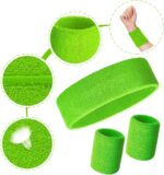 24 Pieces 80s Neon Sweatbands Set, Include 8 Sports Headbands and 16 Sweat Wristbands Elastic Athletic Tennis Sweat Bands Bulk for Man Woman - Image 4