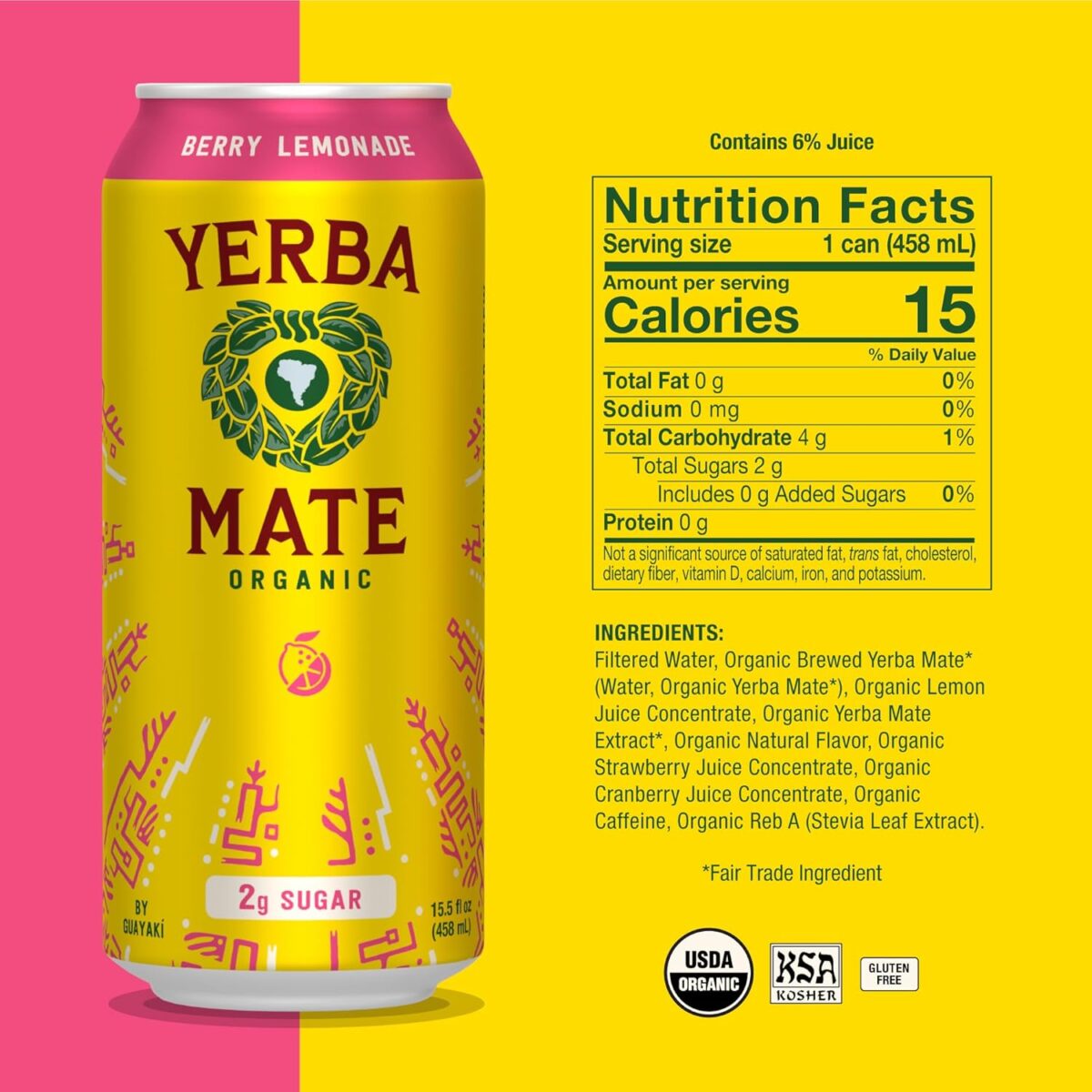 Guayakí Yerba Mate, Organic Energy Drink Alternative, Berry Lemonade, Low Sugar, 150mg Natural Caffeine, Better for You Energy & Focus, No Jitters or Crash, 15.5 Oz (Pack of 12) (Packaging May Vary) - Image 5