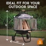 Fire Sense 01471 Fire Pit Bessemer Rolling Patio Fireplace Wooden Bonfire Porcelain Enamel Wood Burning with Wheels & Handle Grip for Outdoor Entertaining - Black & Silver - 28" - Image 6