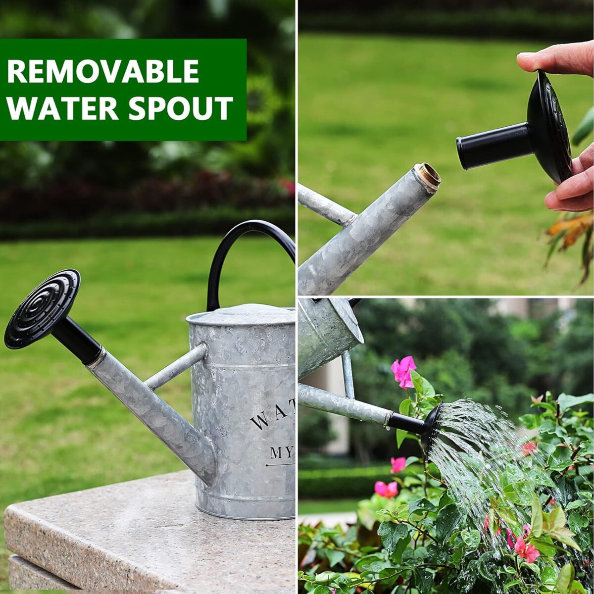 Galvanized Watering Can for Outdoor Indoor Plants, 1 Gallon Decorative Countryside Style Water Can with Removable Spout, Perfect Metal Watering Can for Indoor Plants and Garden Flower - Image 6