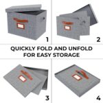 3 Pack Large Fabric Storage Bins with Lid - Decorative Box with Lid, Label Holder, Faux Handles - Large Decorative Storage Boxes with Lids for Organizing Clothes, Blankets - Steel Gray - Image 5