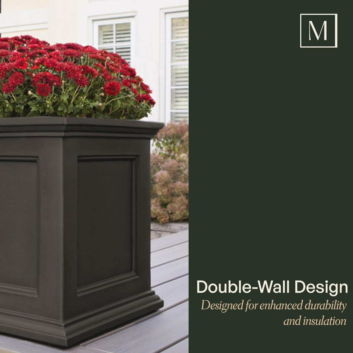 Mayne Fairfield 20-Inch Square Planter – Self-Watering, Weather-Resistant Planter for Flowers – Durable Outdoor Design for Patio, Porch, or Entryway - Image 5