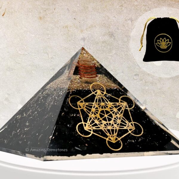 Large Orgone Pyramid of Shungite Stones | Shungite Pyramid Crystal | Metatron Cube Orgonite Pyramid | Organ Pyramids Positive Energy Healing