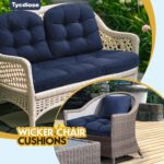 All Weather Wicker Chair Cushions of 3 Pieces, Waterproof Outdoor Wicker Chair Cushion for Patio Furniture Loveseat Settee Bench, 1 Loveseat and 2 U-Shaped Thickened Cushions, Blue - Image 6