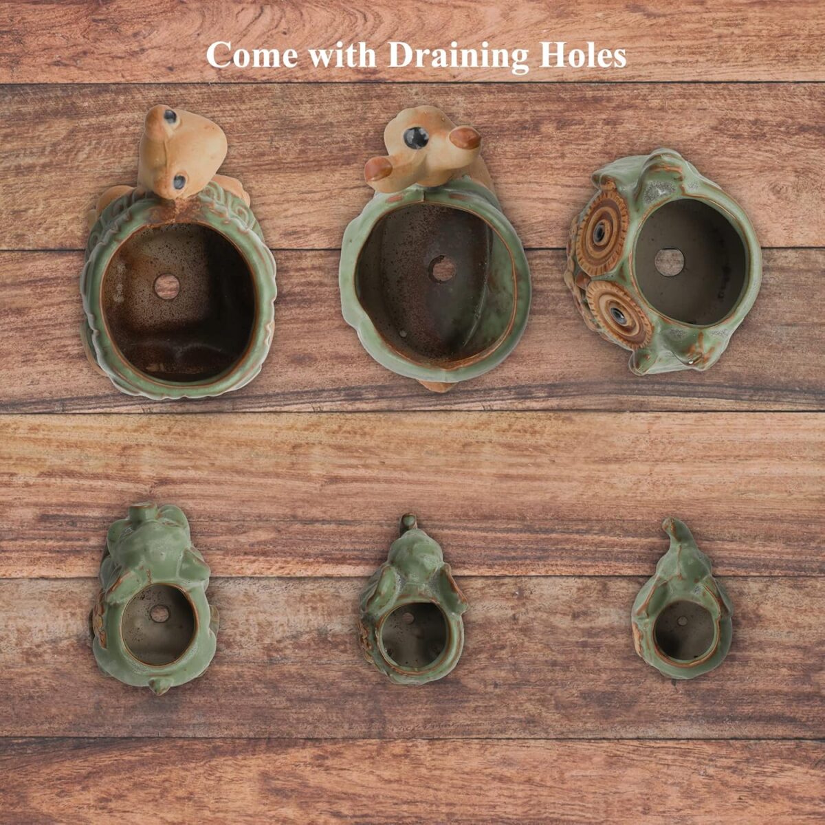 Okllen 6 Pack Mini Animal Ceramic Succulent Planter Set, Cute Elephant, Turtle, Owl, Snail, Succulent Pots with Drainage Hole, Ideal for Bonsai, Indoor, Outdoor - Image 4