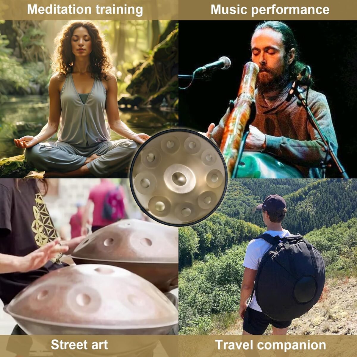 Handpan Drum 22 Inches D Minor Kurd, 432Hz 10 Notes Hand Drum Instrument, Premium Steel Hand Drum, Handpan Instrument Handpan Drum for Adults (Gold) - Image 6