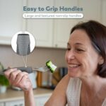 BUNMO Utensils for Elderly, Arthritis, Weak Hand Grip, Tremors & Handicapped - Convenient Travel Pouch - 2.6oz Lightweight - Stainless Steel - Eat Independently - Adaptive Gray 4 Piece Set - Image 3