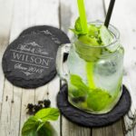 My Personal Memories Custom Engraved Slate Coasters Set of 4 - Monogrammed Coasters for Drinks, Weddings, Couples, Anniversaries - Personalized (Round) - Image 4