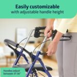 Medline Steel Rollator Walker with Seat, Blue, 300 lb. Weight Capacity, 8” Wheels, Foldable, Adjustable Handles, For Seniors, For Mobility Impairment - Image 3