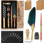 Feather Pen 27 Pcs Quill Pen and Ink Set Calligraphy Pens Set Fountain Pen with 2 Pens,17 Nibs,Wax Seal Stamp,Ink,Holder,Letter Writing Kit Calligraphy Kits for Beginners-Gift for Calligraphy Lovers