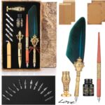 Feather Pen 27 Pcs Quill Pen and Ink Set Calligraphy Pens Set Fountain Pen with 2 Pens,17 Nibs,Wax Seal Stamp,Ink,Holder,Letter Writing Kit Calligraphy Kits for Beginners-Gift for Calligraphy Lovers