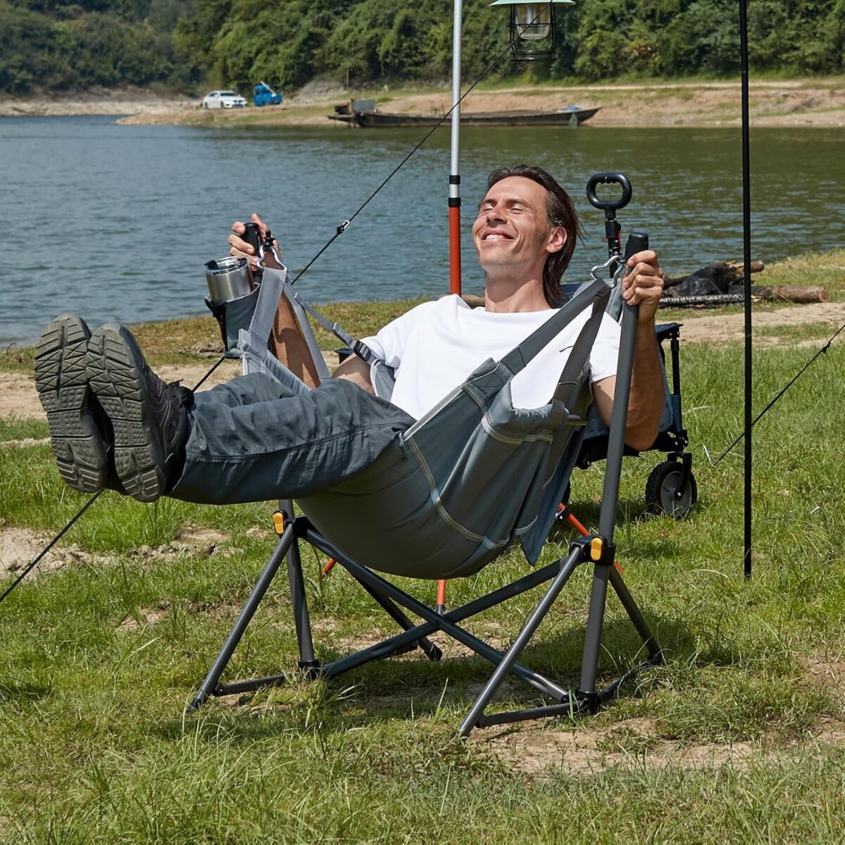 TIMBER RIDGE Hammock Camping Chair with Adjustable Backrest, Heavy Duty Folding Hammock Chair Supports 300lbs, Portable Hammock Chair for Camping, Travelling and Patio, Blue - Image 1