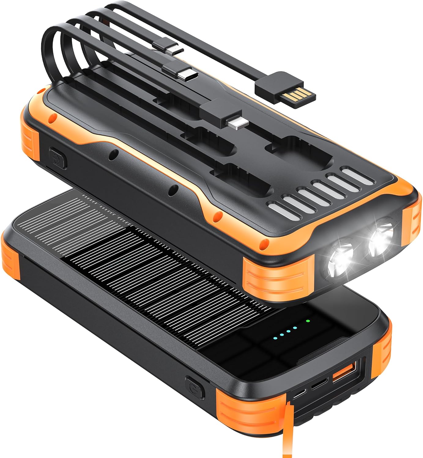 81LnD8CnbWL._AC_SL1500_.jpg Solar-Power-Bank-Charger, 40000mAh Portable Phone Charger Built in 4 Cables with USB C in/Output, PD 20W Fast Charging External Batter, External Battery Pack with Dual Bright Flashlights - Image 1