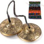 Boao Tibetan Tingsha Cymbals Meditation Chime Bells with Tibetan Drawstring Cloth Bag, 6.3 cm Meditation Chime Bells, for Percussion Instrument(Om Mane Padme Hum Symbols Embossed)