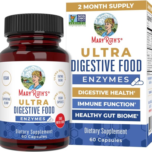 MaryRuth Organics Ultra Digestive Enzymes Capsules | Up to 2 Month Supply | Supplement for Gut Health Support | Digestion & Immune Support with Amylase | Lipase & Lactase | Vegan | 60 Count