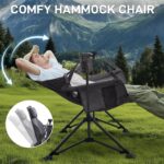 EVER ADVANCED Padded Hammock Camping Chair, Oversized Heavy Duty Swing Chair with Detachable Cup Holder, Portable Folding Rocking Camping Chair for Outdoor&Indoor, Support Up to 400lbs, Grey - Image 5