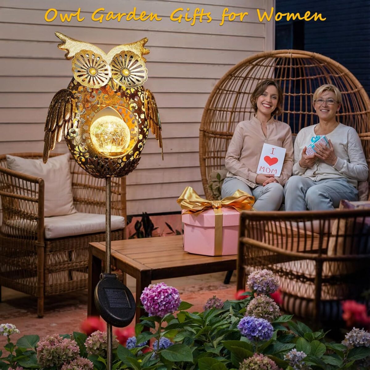 Go2garden Solar Lights Outdoor Owl Garden Gifts Women Metal Stakes Lights for Lawn Ornaments, Yard Art, Pathway, Patio Decorations,Birthday Mothers' Day Gift for Mom Dad Grandma (Bronze) - Image 2