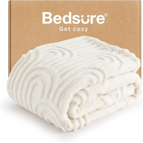 Bedsure Throw Blanket for Bed - Super Soft & Cozy, Fluffy Fleece Blankets for Women, Spring Throw for Girls, Room Decor Aesthetic Gifts for Mom, Cute Birthday Gifts for Women, White, 50x60 Inches