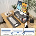 Desk Organizers and Accessories, 2-Tier Computer Monitor Stand for Desk Organizer with Drawer and 2 Pen Holders, Office Desk Accessories Workspace Desktop Organizers for Office Supplies, Black - Image 7