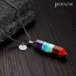 JADENOVA 7 Chakra Stones Necklace Gemstone Pendant Necklace Energy Healing Crystal Divination Pendulum For Women (Cone Hexagonal, 18 Inches Stainless Steel Chain) - Image 6