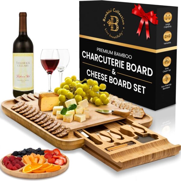 Charcuterie Board Gift Set - Bamboo Cheese Board and Charcuterie Boards Set - Housewarming Gifts New Home, Wedding Gifts for Couples 2025, Bridal Shower Gift, Birthday Gifts for Women