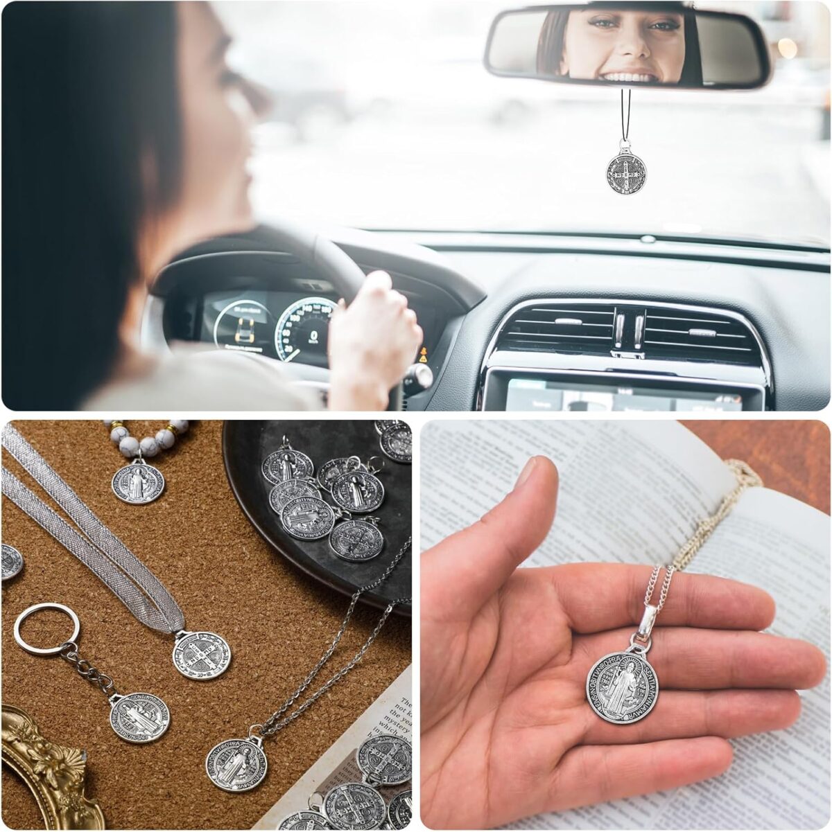 Remuuly 120 Pieces Medals Prayer Card Set, 3/4 Inch Round Silver Oxidized Medals for Necklace Holy Prayer Cards Bags for Catholic Women Men Jewelry Making (St Benedict) - Image 6