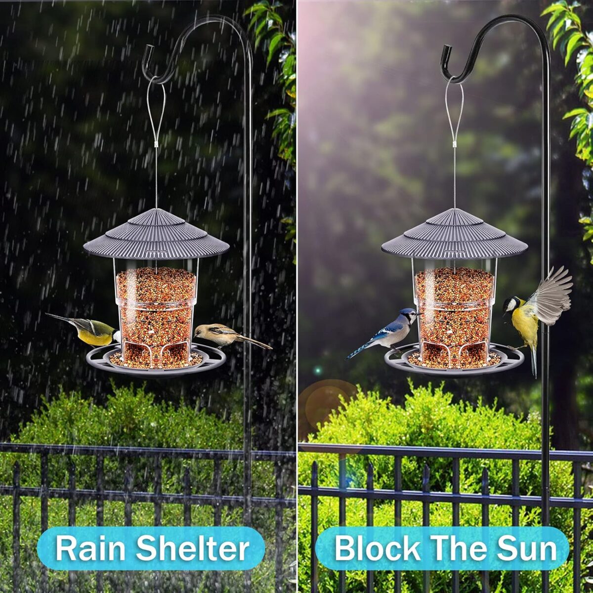 Bird Feeders for Outdoors, eWonLife Bird Feeder Outside Hanging, Squirrel Proof, Easy Clean and Fill, Adjustable Feeder with Sturdy Wire and Roof, Plastic, for Garden, Backyard, Terrace(25 OZ/Pack) - Image 2