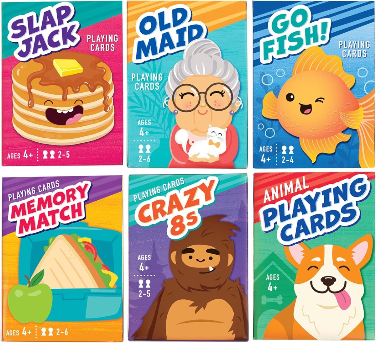 LotFancy Card Games for Kids, 6 Decks, Go Fish, Old Maid, Crazy Eights, Memory Match, Slap Jack, Animal Playing Cards, Easter Basket Stuffers, Stocking Stuffers, Birthday Gifts - Image 1