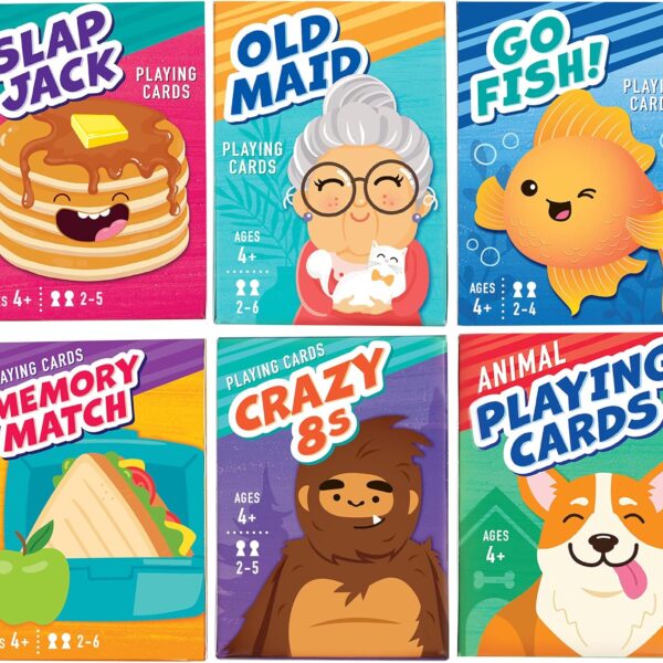 LotFancy Card Games for Kids, 6 Decks, Go Fish, Old Maid, Crazy Eights, Memory Match, Slap Jack, Animal Playing Cards, Easter Basket Stuffers, Stocking Stuffers, Birthday Gifts