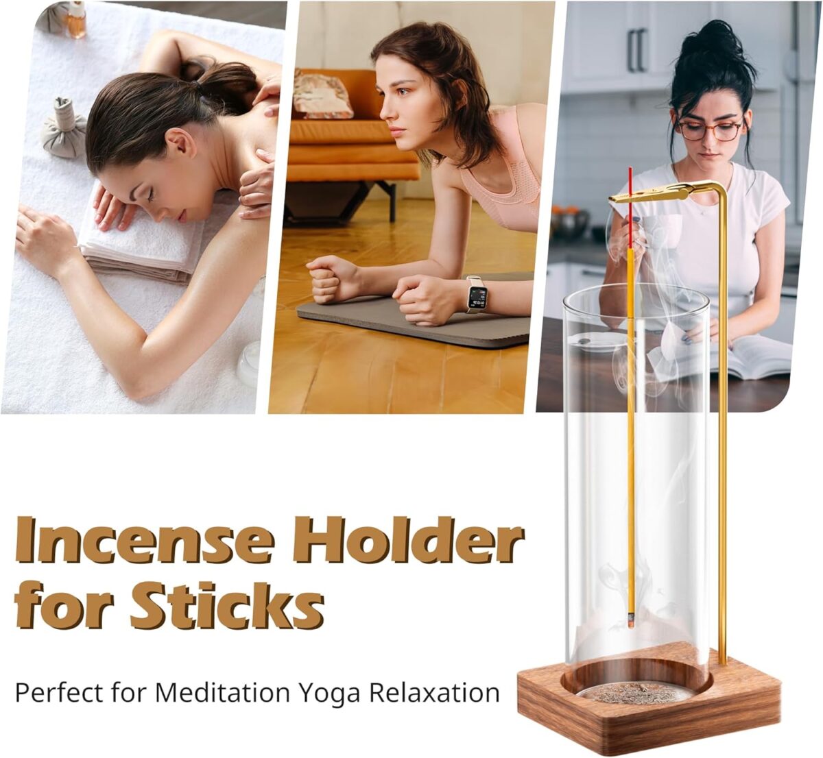 Incense Holder for Sticks, Insence-Stick Holder, Anti-Ash Flying No Mess Incense Burner, Incense Stick Holder with Glass Ash Catcher, for Yoga Spa Meditation Home Decor(2 Pack) - Image 6