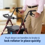 Medline Large Steel Bariatric Rollator Walker with Adjustable Handles,Padded Seat & Backrest,Burgundy, 500 lb.Weight Capacity,Foldable, Under Seat Storage,8" Wheels,Rolling Walker For Seniors & Adults - Image 6