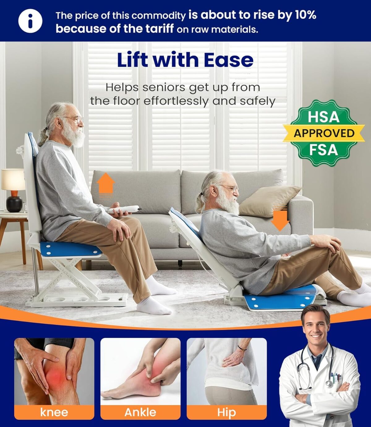 MAIDeSITe Electric Chair Lift, Get Up from Floor, Floor Lift for Elderly, Can be Raised to 20”, Help You Stand Up Again, Support Up to 300 LBS, Item Weight 30 LBS, FSA HSA Eligible, JC35M3 - Image 2