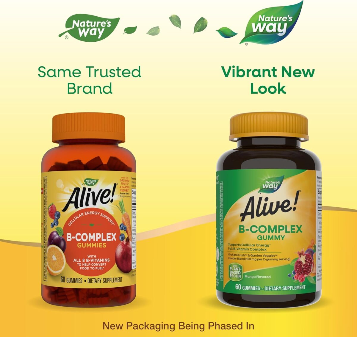 Nature's Way Alive! B-Complex Gummies, Cellular Energy Support*, 8 B-Vitamins, Vegetarian, Mango Flavored, 60 Gummies (Packaging May Vary) - Image 2