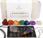 Travel Chakra Crystals and Healing Stones Collection - 7 Chakra Set Tumbled Stones, Chakra Pendulum, Interchangeable Cage Necklace, Reference Card, Portable Case, Ebook