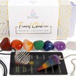 Travel Chakra Crystals and Healing Stones Collection - 7 Chakra Set Tumbled Stones, Chakra Pendulum, Interchangeable Cage Necklace, Reference Card, Portable Case, Ebook