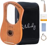 Lyre Harp Mulucky 7 Metal Lyre Steel String Bone Saddle Mahogany Lyre Instrument with Tuning Wrench and Black Gig Bag - MLH701