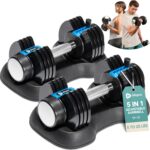Lifepro Adjustable Dumbbells Set/Single - 15lb 43lb 55lb 25 lb Dumbbell Sets with Rack - Quick Adjust, Secure Grip weights dumbbells set - Compact Hand Weights for Women/Men at Home Gym