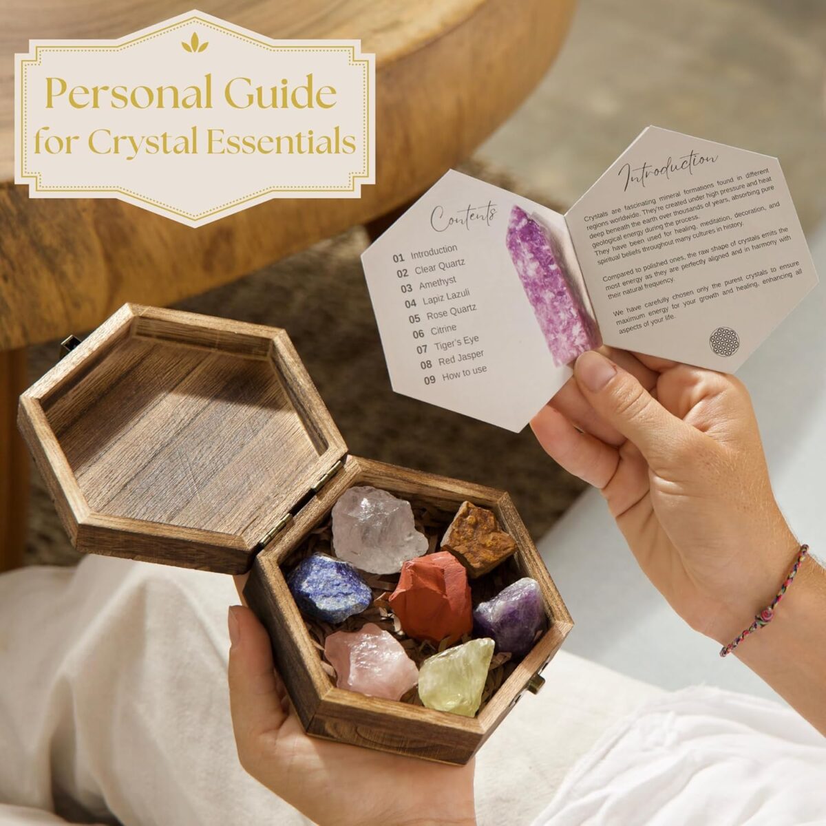 Premium 7 Chakra Stones Set – Large Raw Crystals and Healing Stones with Rose Quartz, Amethyst, and Lapis Lazuli in Wooden Box for Healing and Protection – Spiritual Gift for Women with Guide Booklet - Image 4