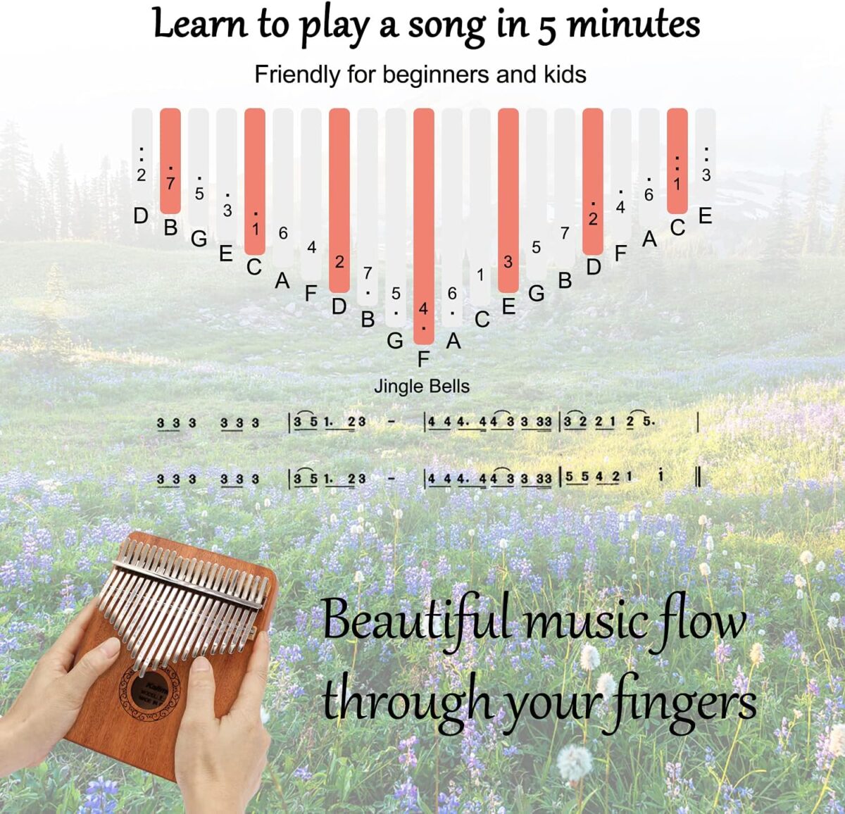 Kalimba Thumb Piano,YUNDIE Portable 21 Keys Mbira Finger Piano with Tune Hammer and Study Instruction,Musical Instruments Gift for Kid Adult Beginners Professional(Brown) - Image 3