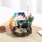 Backflow Incense Burner Ceramic Incense Waterfall 7 Chakras Crystal Tree Incense Holder Namaste Yoga Meditation and Home Decor - Image 6
