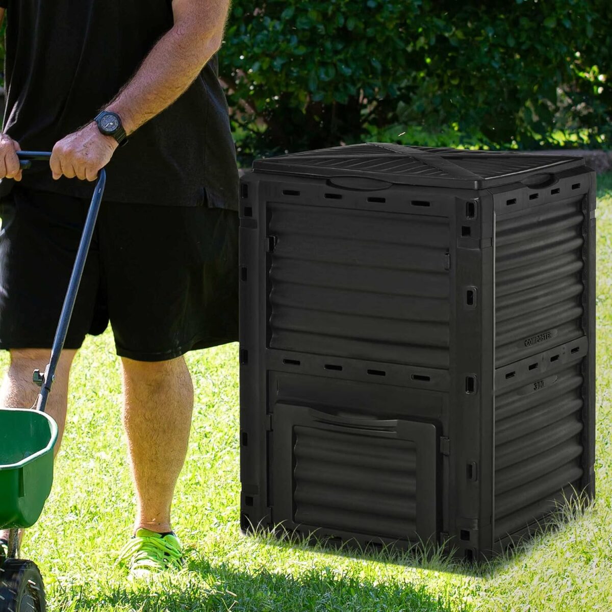 Outsunny Garden Compost Bin 80 Gallon Outdoor Large Capacity Composter Fast Create Fertile Soil Aerating Box, Easy Assembly, Black - Image 9