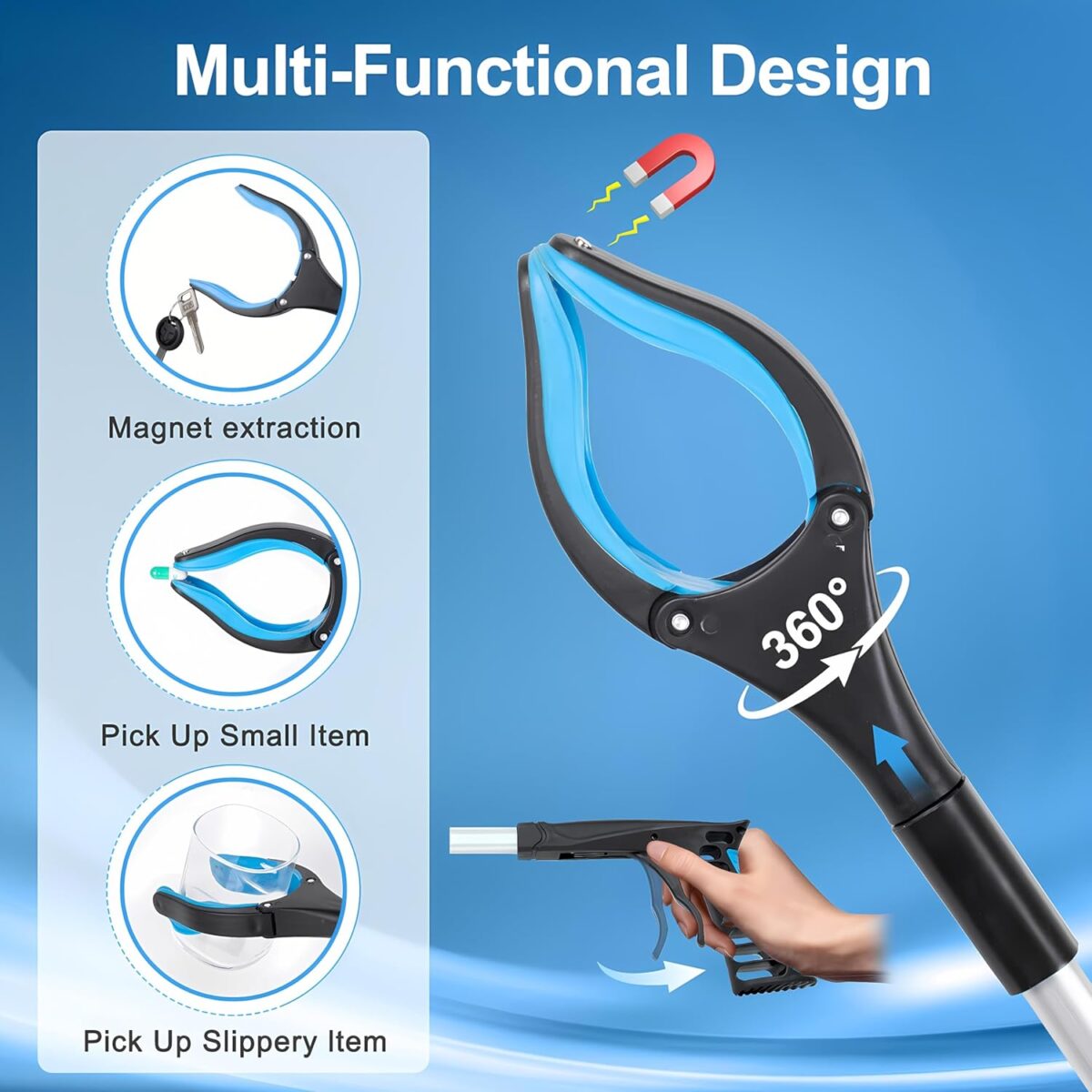 Grabber Reacher Tool - 32” Extra Long Foldable Gripper and Reaching Tool - Heavy Duty Pick Up Stick Grabbers for Seniors, Trash, Surgery Recovery Must Haves Gifts (Blue) - Image 4