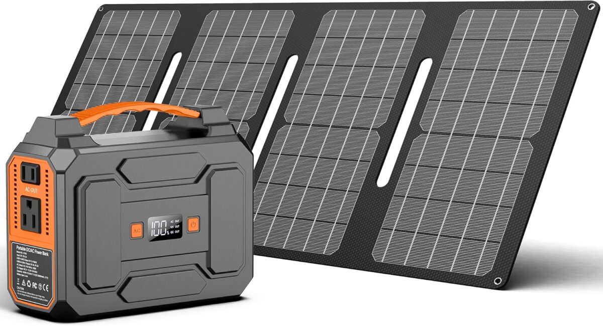 Solar Powered Generator 200W Peak/100W Rated, Portable Solar Generator Power Station with Solar Panels 40W Included, 146Wh Solar Power Bank with AC Outlet 110V for Home Use Camping Outdoor Adventure - Image 1
