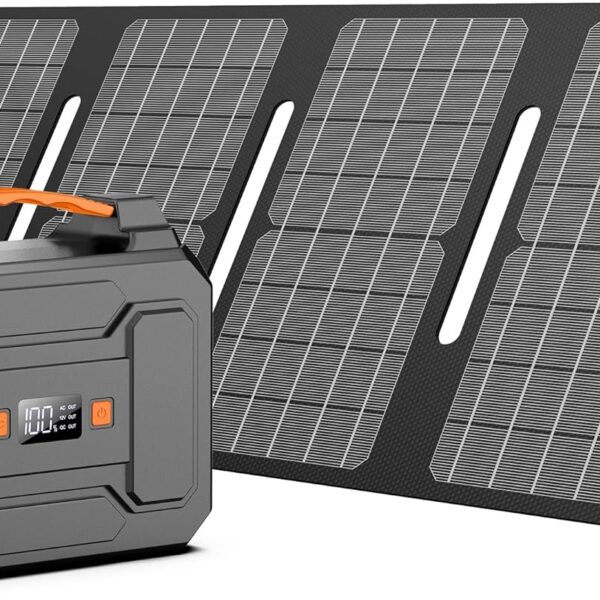 Solar Powered Generator 200W Peak/100W Rated, Portable Solar Generator Power Station with Solar Panels 40W Included, 146Wh Solar Power Bank with AC Outlet 110V for Home Use Camping Outdoor Adventure