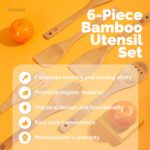 Riveira Bamboo Wooden Spoons for Cooking 6-Piece, Apartment Essentials Wood Spatula Spoon Nonstick Kitchen Utensil Set Premium Quality Housewarming Gifts for Everyday Use - Image 3