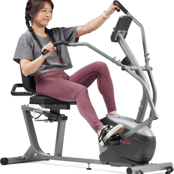 Sunny Health & Fitness Compact Performance Recumbent Bike w/Dual Motion Arm/Leg Exercisers for Senior Home Training w/Quick Adjust Seat & Optional Exclusive Free SunnyFit App Bluetooth Connectivity